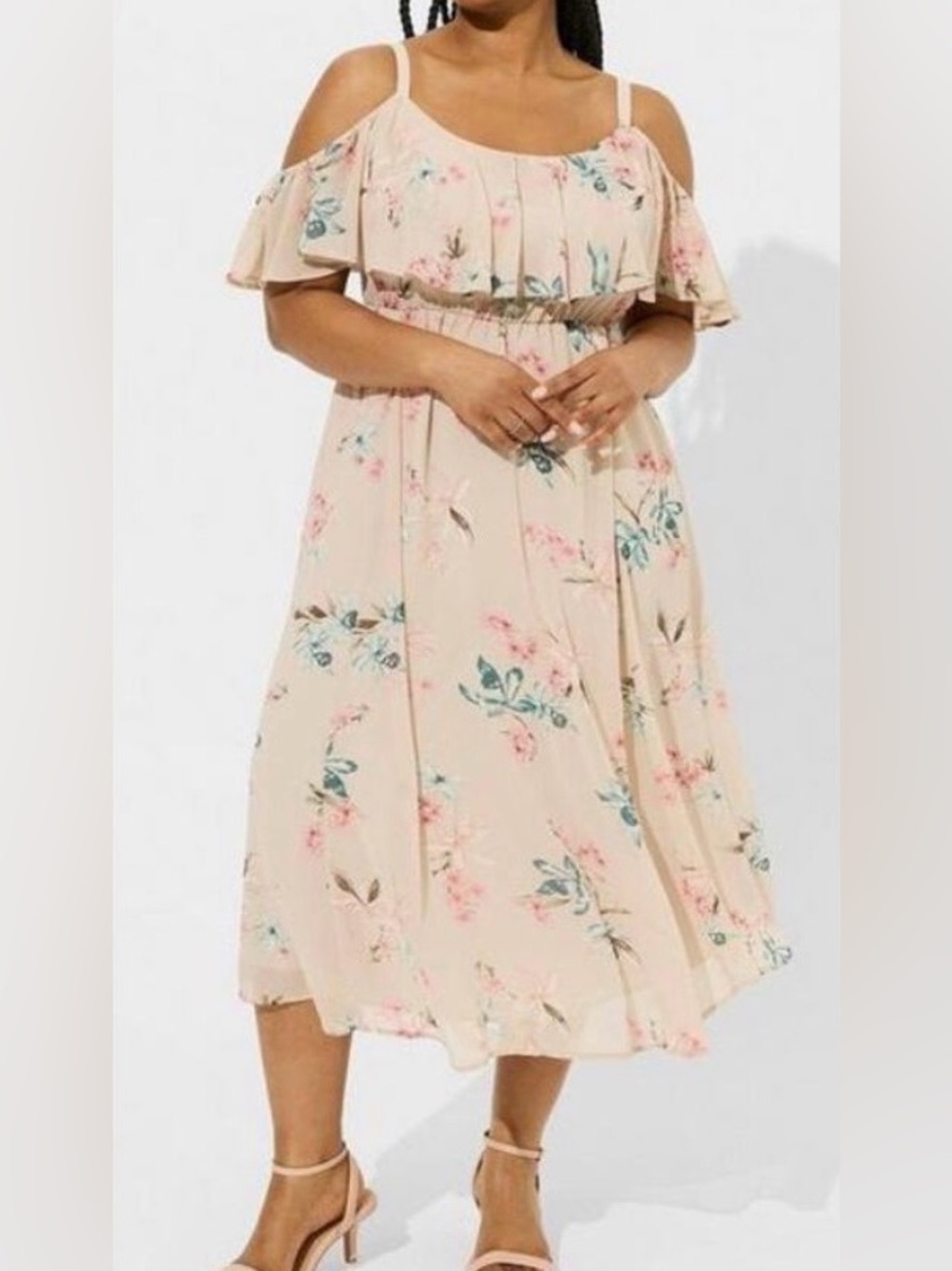 torrid Floral Cold-Shoulder Maxi Dress with Ruffle